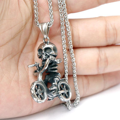 Boutique Handmade Bicycle Skull 316L Stainless Steel Men and Women Pendant Jewelry Necklace