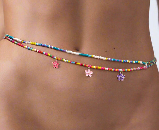 Colorful Beaded Waist Chain Geometric Stretch Body Chain