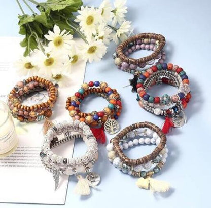 30 Sets Bohemian Multilayer Stackable Tassel Beaded Bracelets