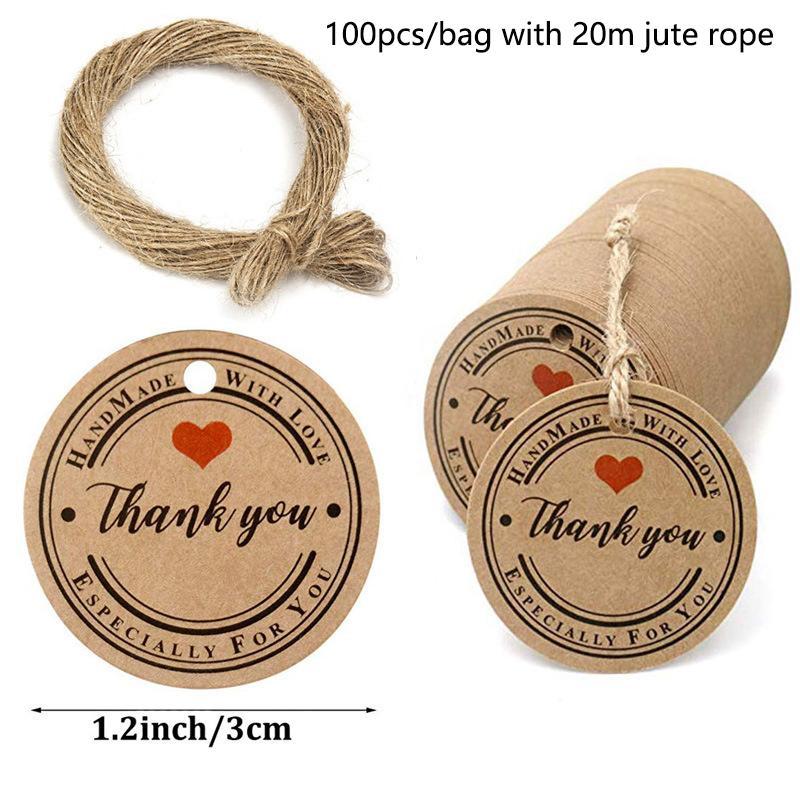 100Pcs Round Kraft Paper Gift Handmade Tags