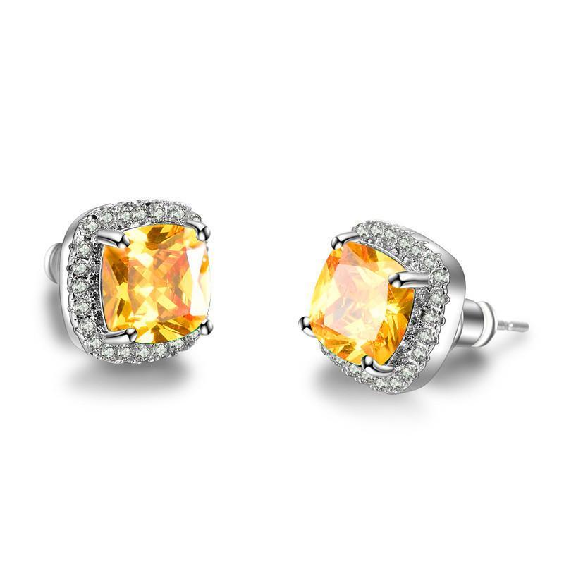 Yellow Pink Zircon Earrings Fashion Wedding Jewelry