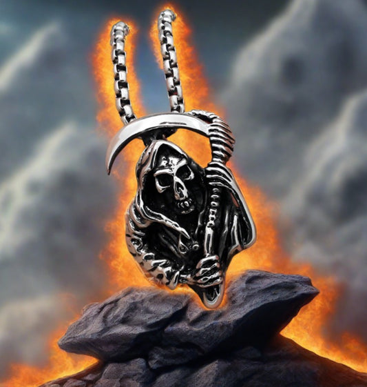 Death Scythe Skull Men Stainless Steel Neckalce