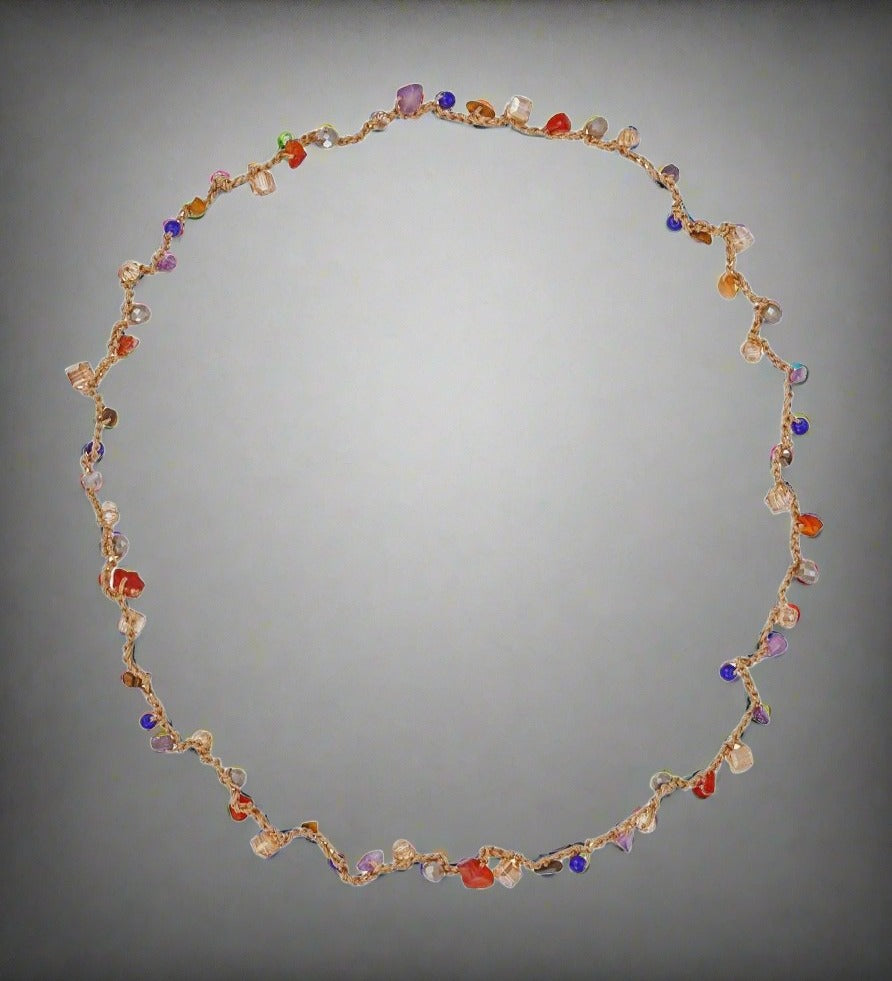 Hand Woven Colored Broken Glass Necklace (long Necklace)