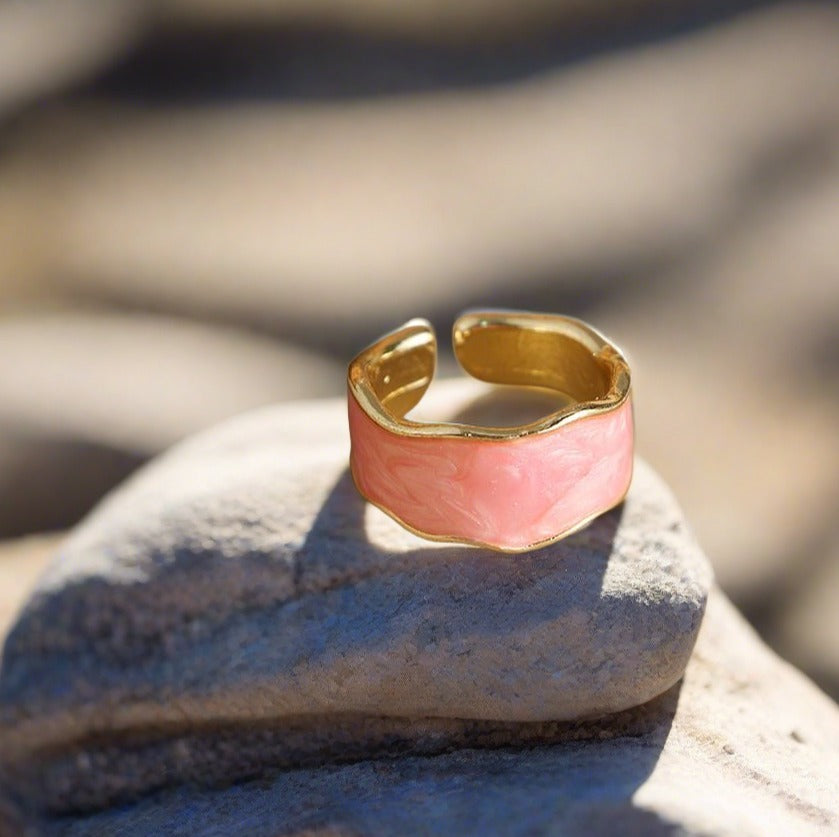 Vintage Geometric Handmade Wave Enamel Drip Glaze Rings