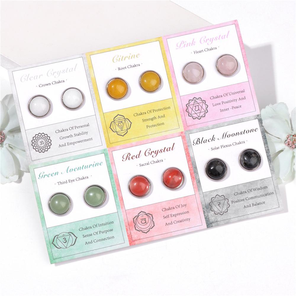 6 Pairs Pack 8MM Beads Natural Stone Earrings Set