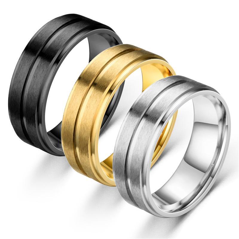 Stainless Steel 8mm Wide Matte Double Bevel Ring