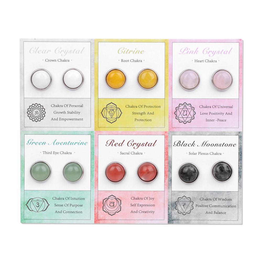 6 Pairs Pack 8MM Beads Natural Stone Earrings Set