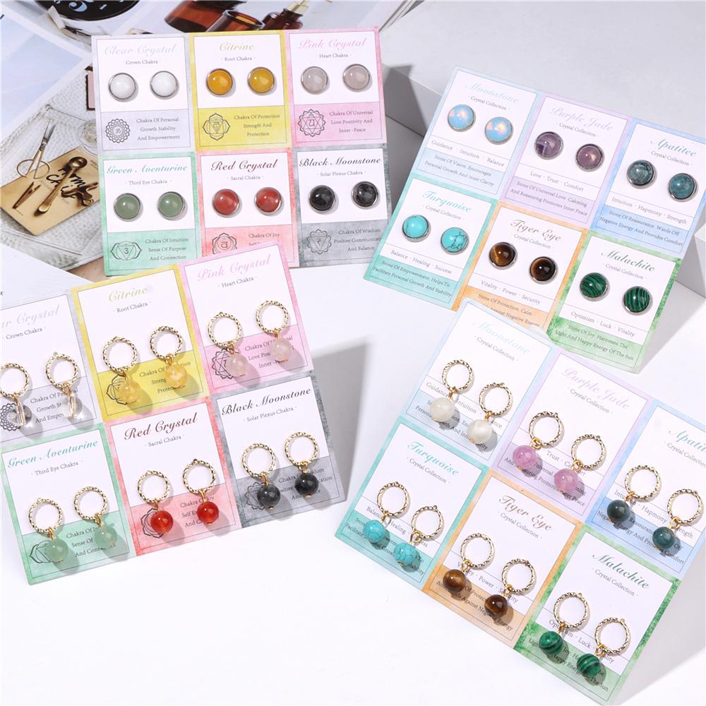 6 Pairs Pack 8MM Beads Natural Stone Earrings Set