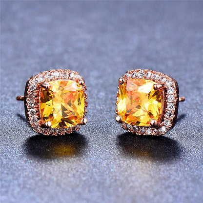 Yellow Pink Zircon Earrings Fashion Wedding Jewelry