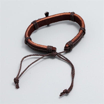 Handmade Christian Cross Leather Wristband Bracelet