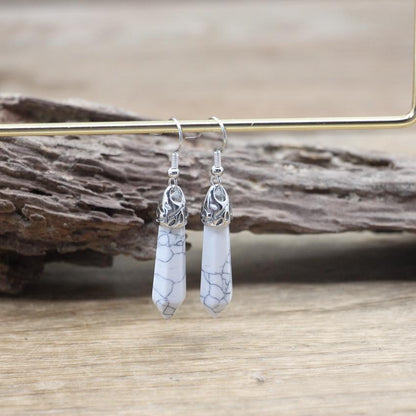 Handmade Natural Stone Hexagonal Quartz Hook Earring