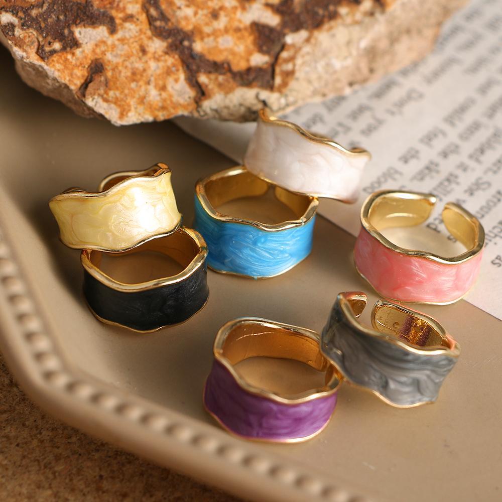 Vintage Geometric Handmade Wave Enamel Drip Glaze Rings