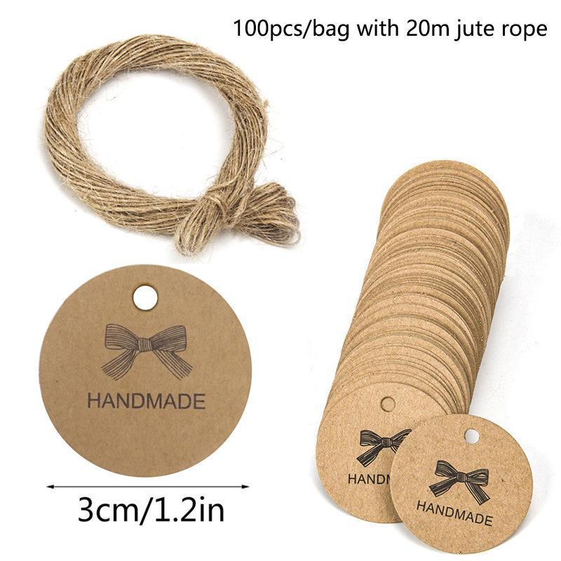 100Pcs Round Kraft Paper Gift Handmade Tags