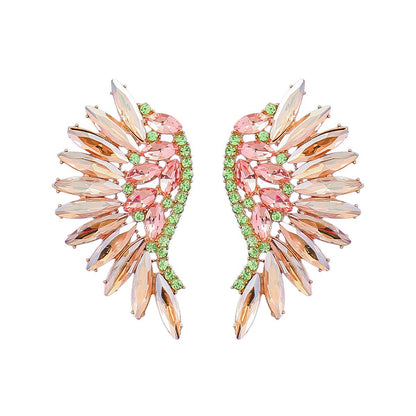 Women's Colorful Rhinestone Fan-shaped Wing Earrings