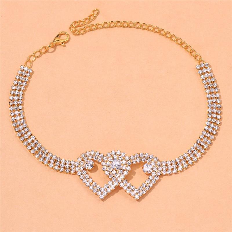 Rhinestone Double Heart Anklet