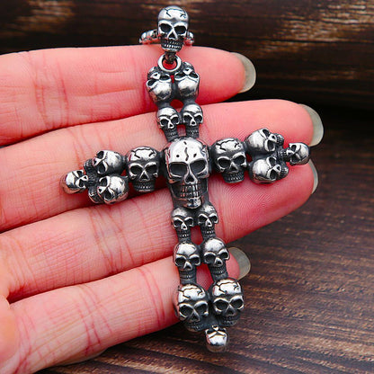 Gothic Men Motorcycle Rider Cross Skull Pendant Necklace