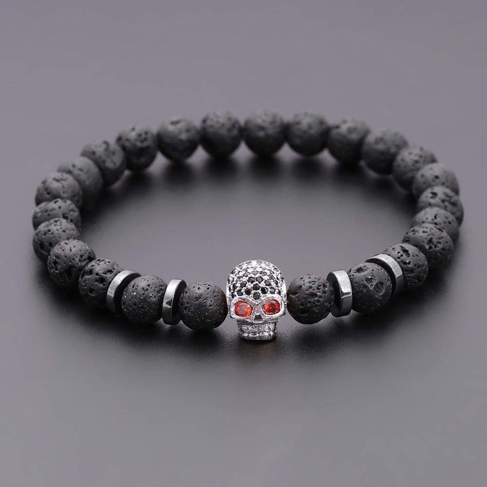 Handmade Black Eye Skull Lava Stone Bracelet