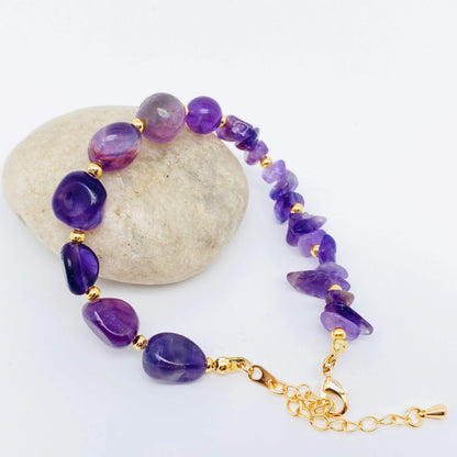 Amethyst Irregular Natural stone Golden Chain Bracelet