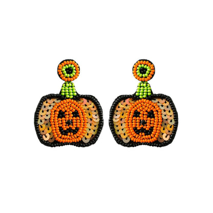 Handmade Halloween Sequins Rice Beads Pumpkin Earrings