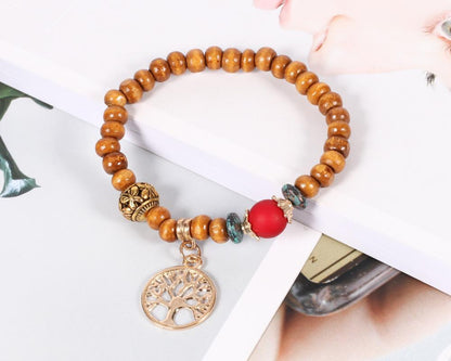 Handmade Bohemia Wood Beads Chain Bracelet Set