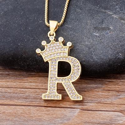 Zircon A-Z Crown Alphabet Necklace