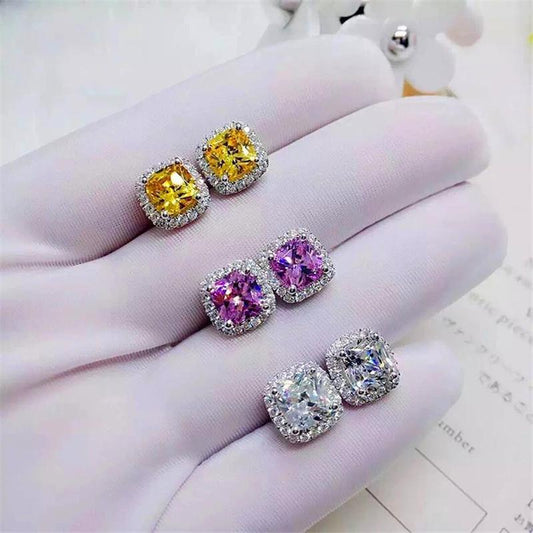 Yellow Pink Zircon Earrings Fashion Wedding Jewelry