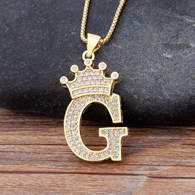 Zircon A-Z Crown Alphabet Necklace