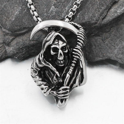 Death Scythe Skull Men Stainless Steel Neckalce