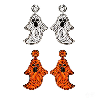 Handmade Woven Ghost Halloween Earrings