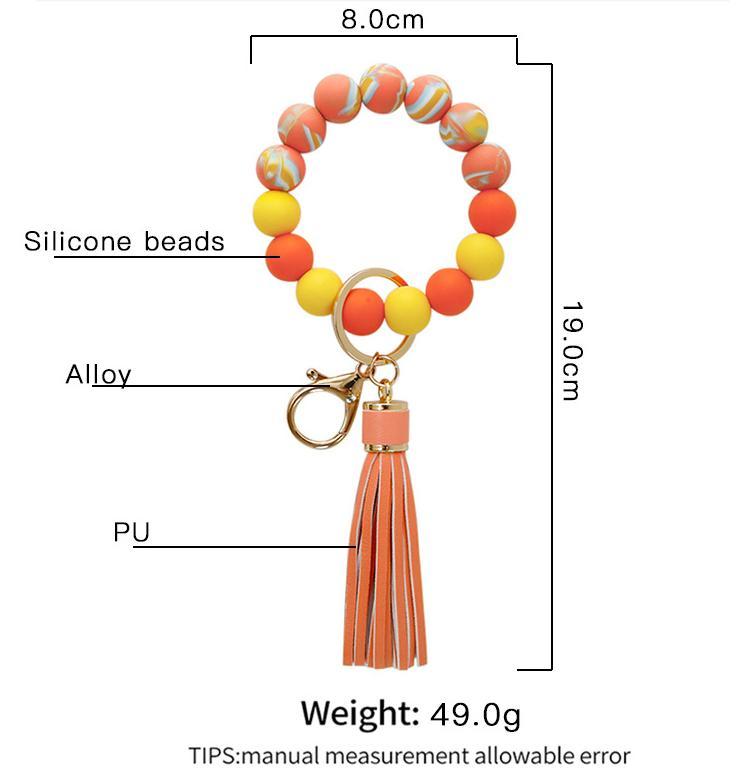 Color Silicone Beads Tassel Bracelet Wrist Keychain