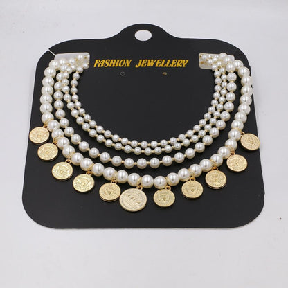 Antique Jewelry Imitation Pearl with Golden Coin Necklace