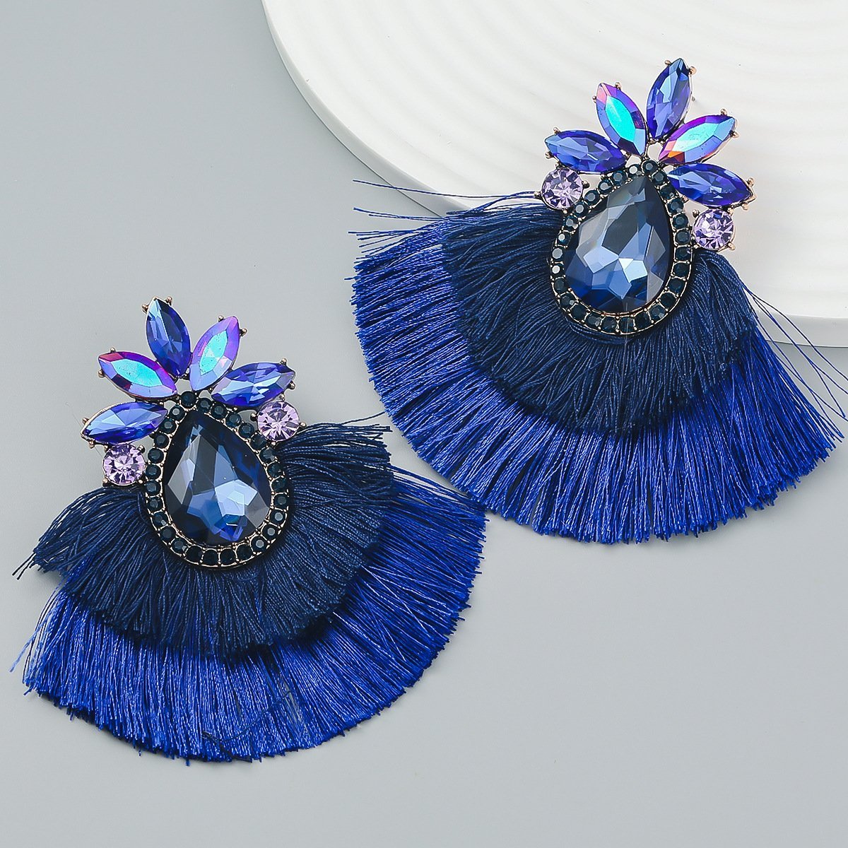 Women's colourful Rhinestone Alloy Flower Tassel Earrings