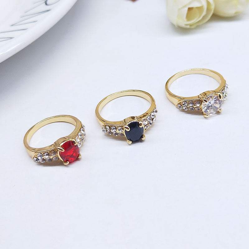 100Pcs Gold Plated Colorful Zircon Ring,Assorted style