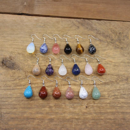 Natural Stone Quartz Tear Water Drop Hook Earring