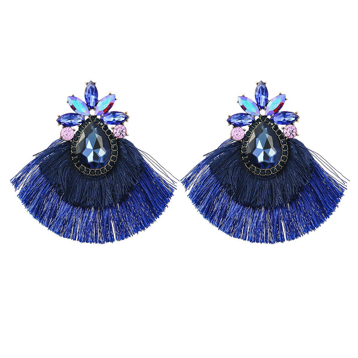 Women's colourful Rhinestone Alloy Flower Tassel Earrings