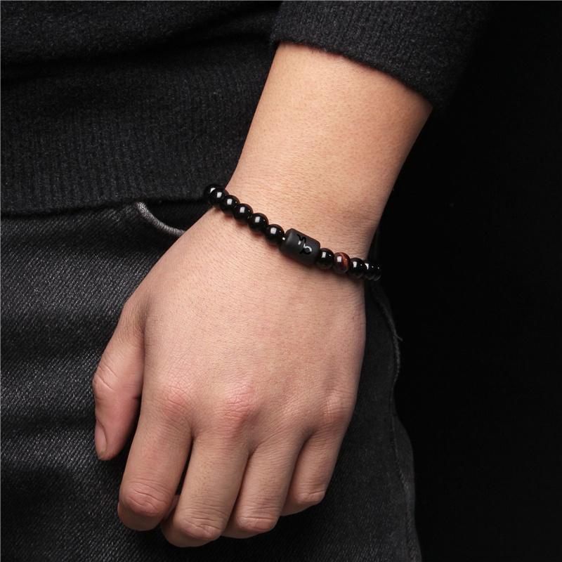 60 Pieces 12 Constellation Natural Black Onyx Stone Elastic Bracelet