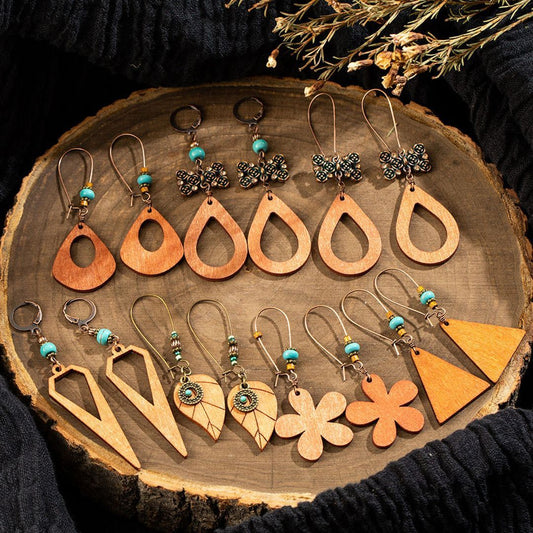 84 Pairs Bohemian Handmade Natural Wooden Earrings