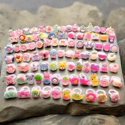 100Pcs Children's Candy Flower Animal Bow Shape Rings