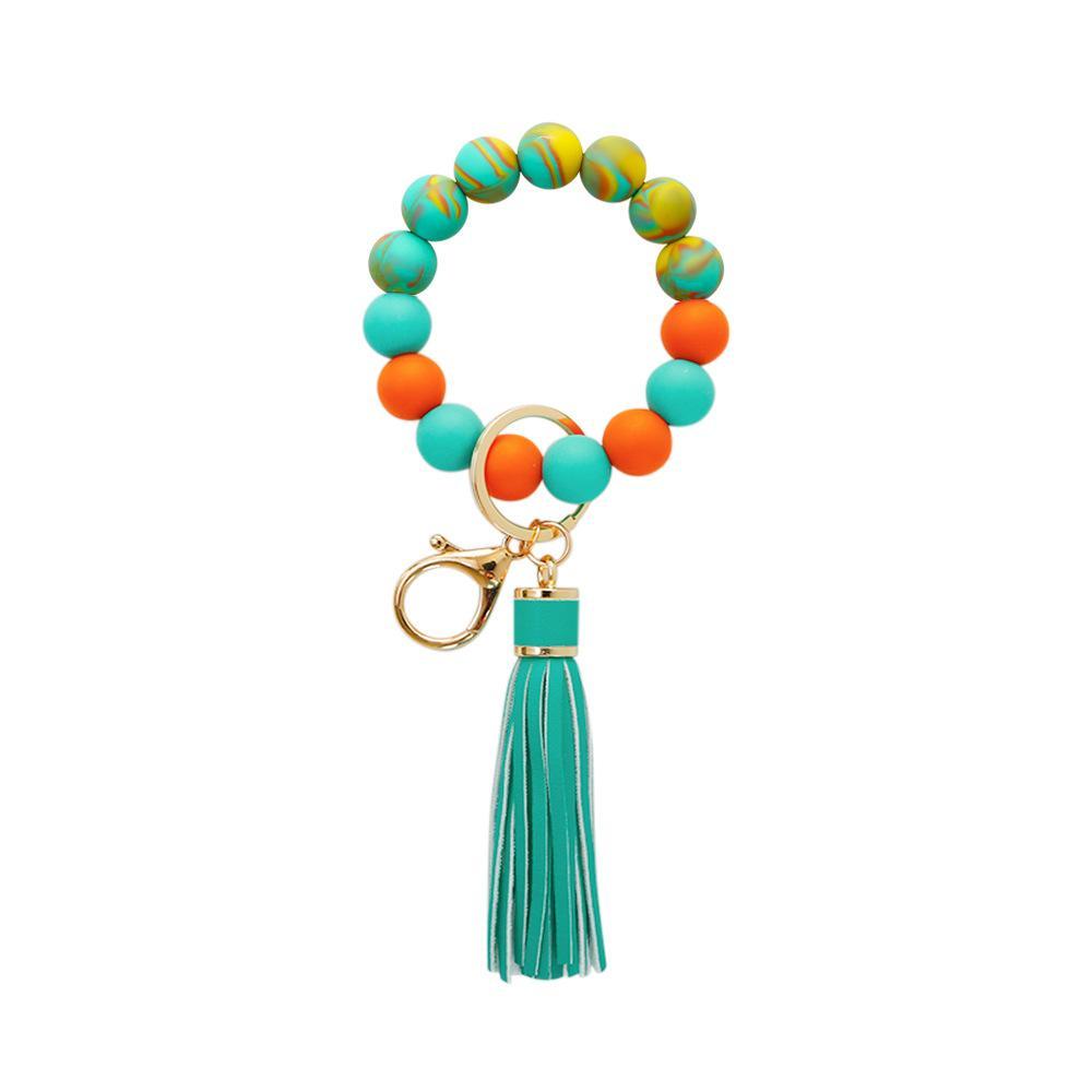 Color Silicone Beads Tassel Bracelet Wrist Keychain