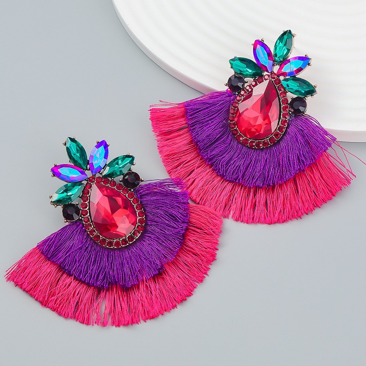 Women's colourful Rhinestone Alloy Flower Tassel Earrings