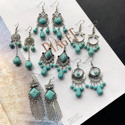 Bohemian Temperament Retro Artificial Turquoise Earrings