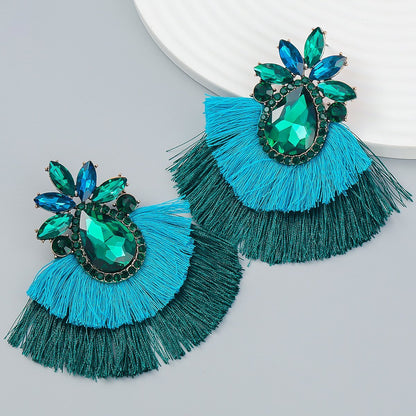 Women's colourful Rhinestone Alloy Flower Tassel Earrings