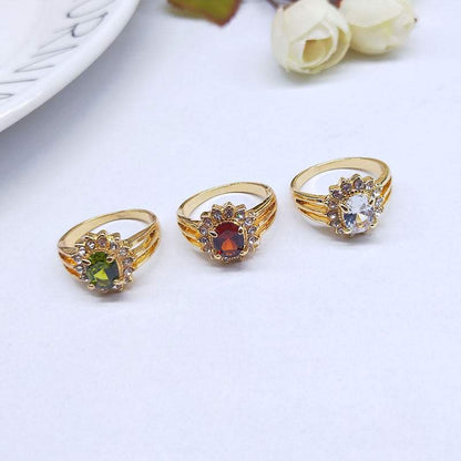 100Pcs Gold Plated Colorful Zircon Ring,Assorted style