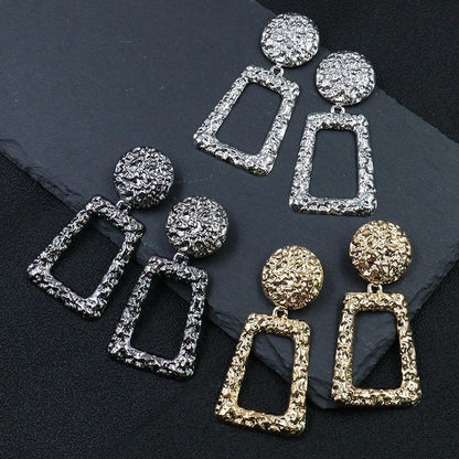 New Embossed Geometric Irregular Embossed Metal Women's Earrings