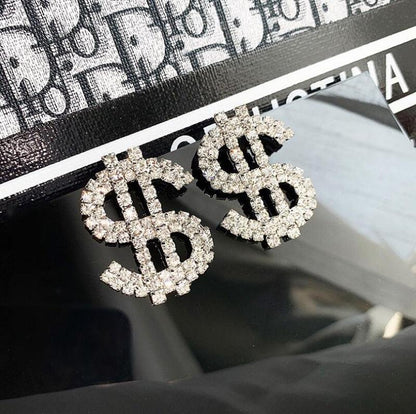 Money Sign Rhinestone Earrings