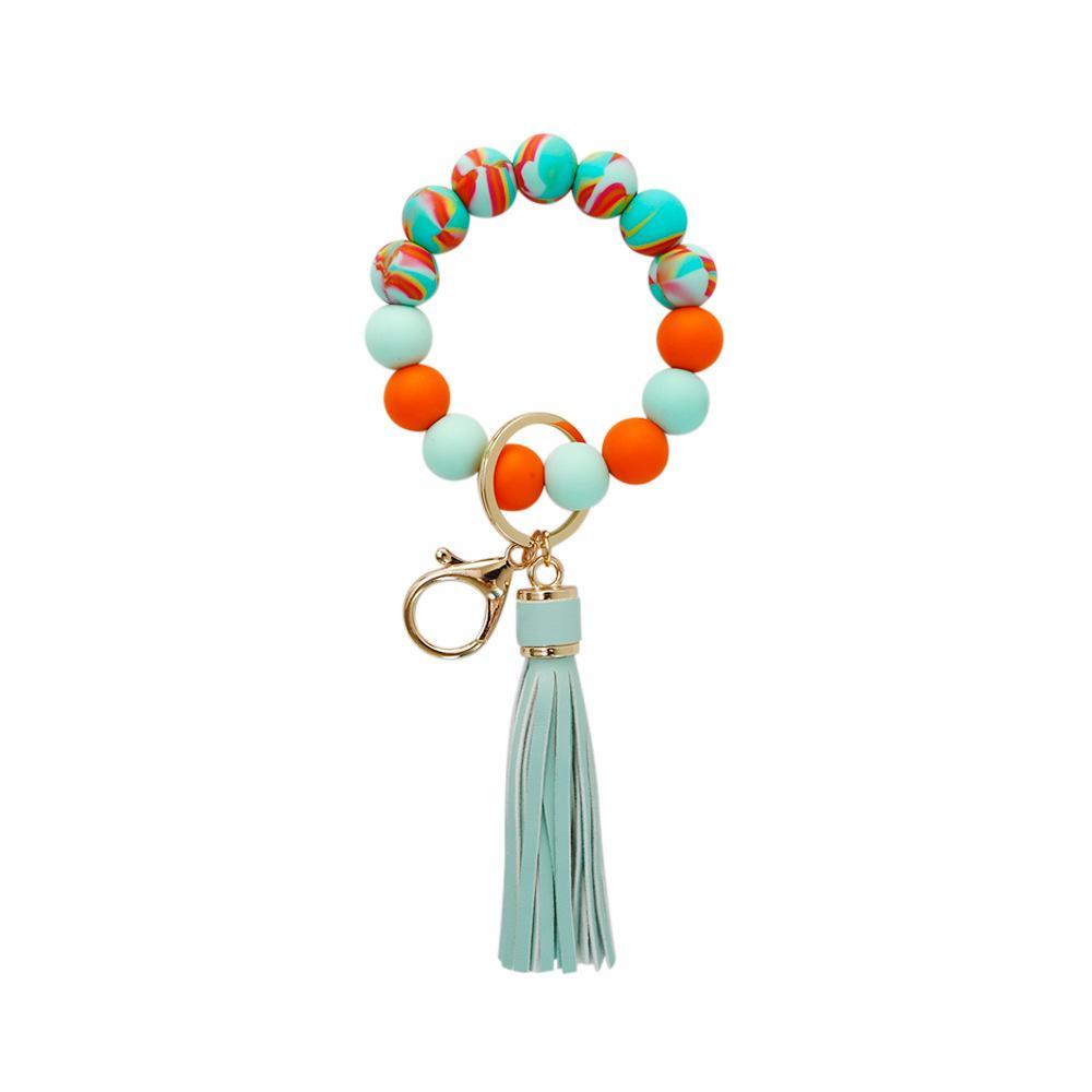 Color Silicone Beads Tassel Bracelet Wrist Keychain