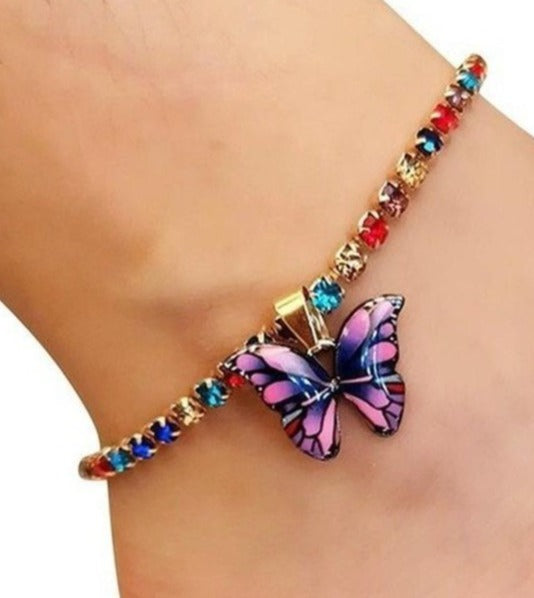 Rhinestone Butterfly Pendant Anklet for Women