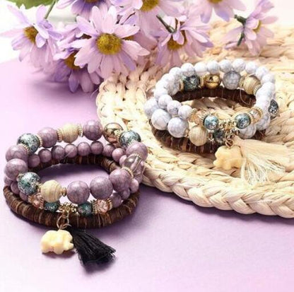 30 Sets Bohemian Multilayer Stackable Tassel Beaded Bracelets