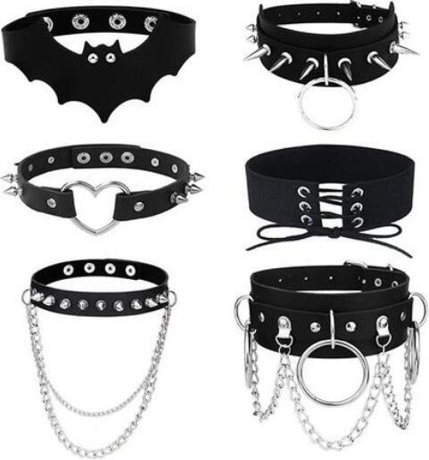 60 Pcs Halloween Gothic PU Leather Adjustable Choker Necklaces