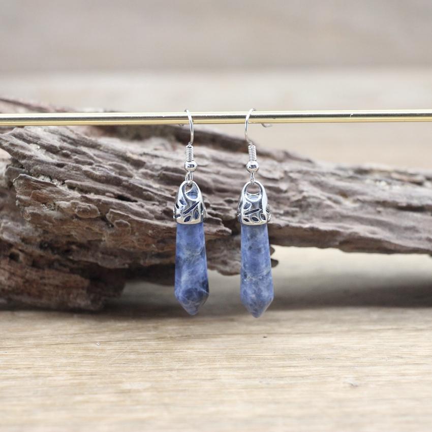 Handmade Natural Stone Hexagonal Quartz Hook Earring